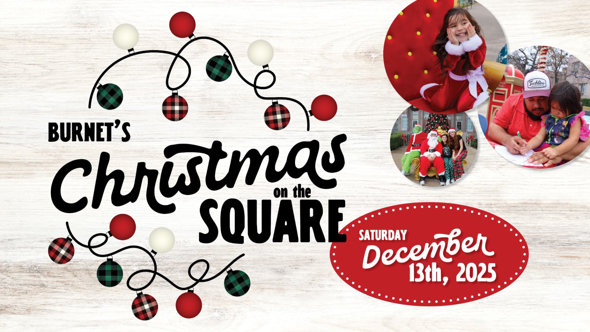 Christmas on the Square Logo with kids photos December 13, 2025